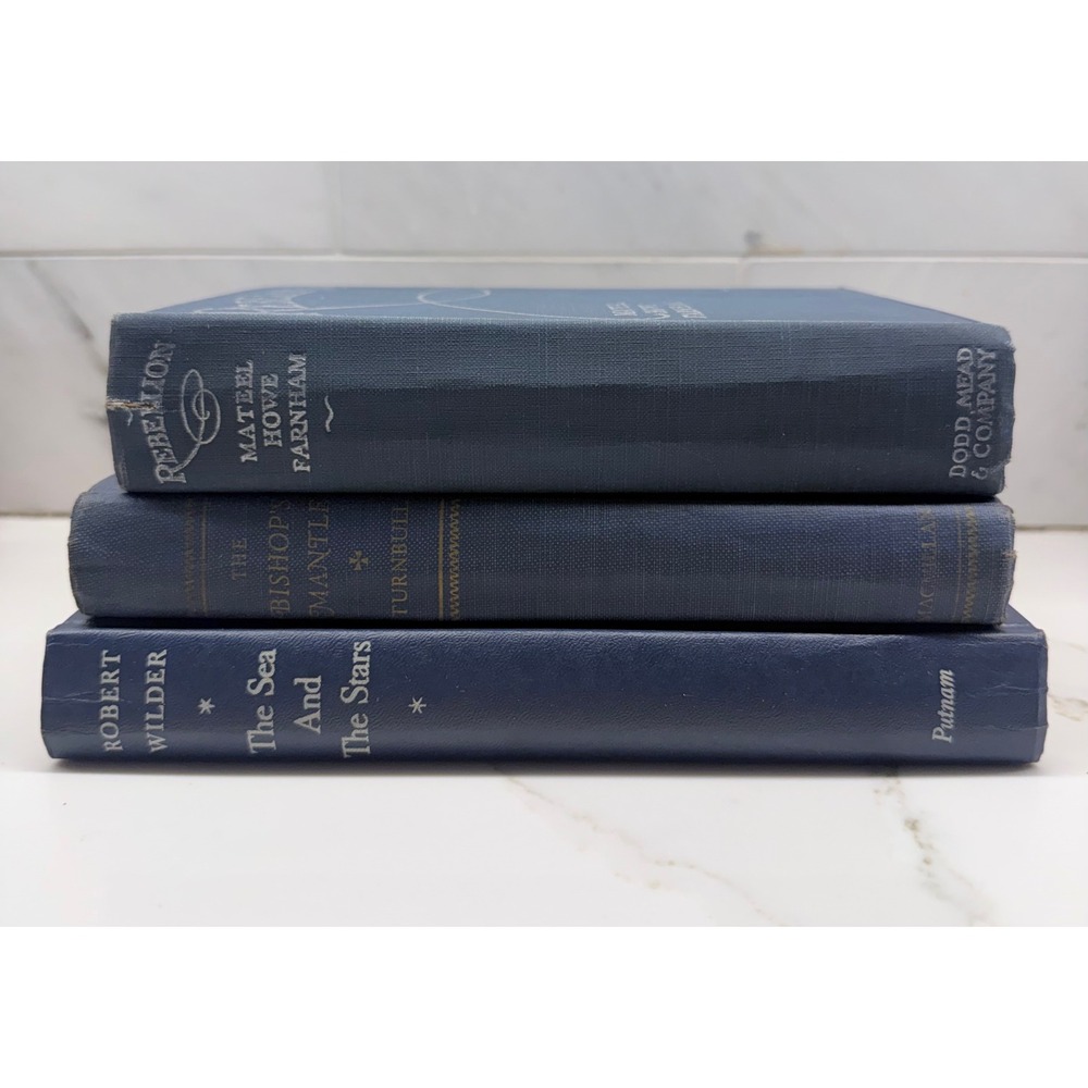 Vintage Navy Blue Book Bundle Set of 3 Hardcover Decor 1927 1948 Dark Academia